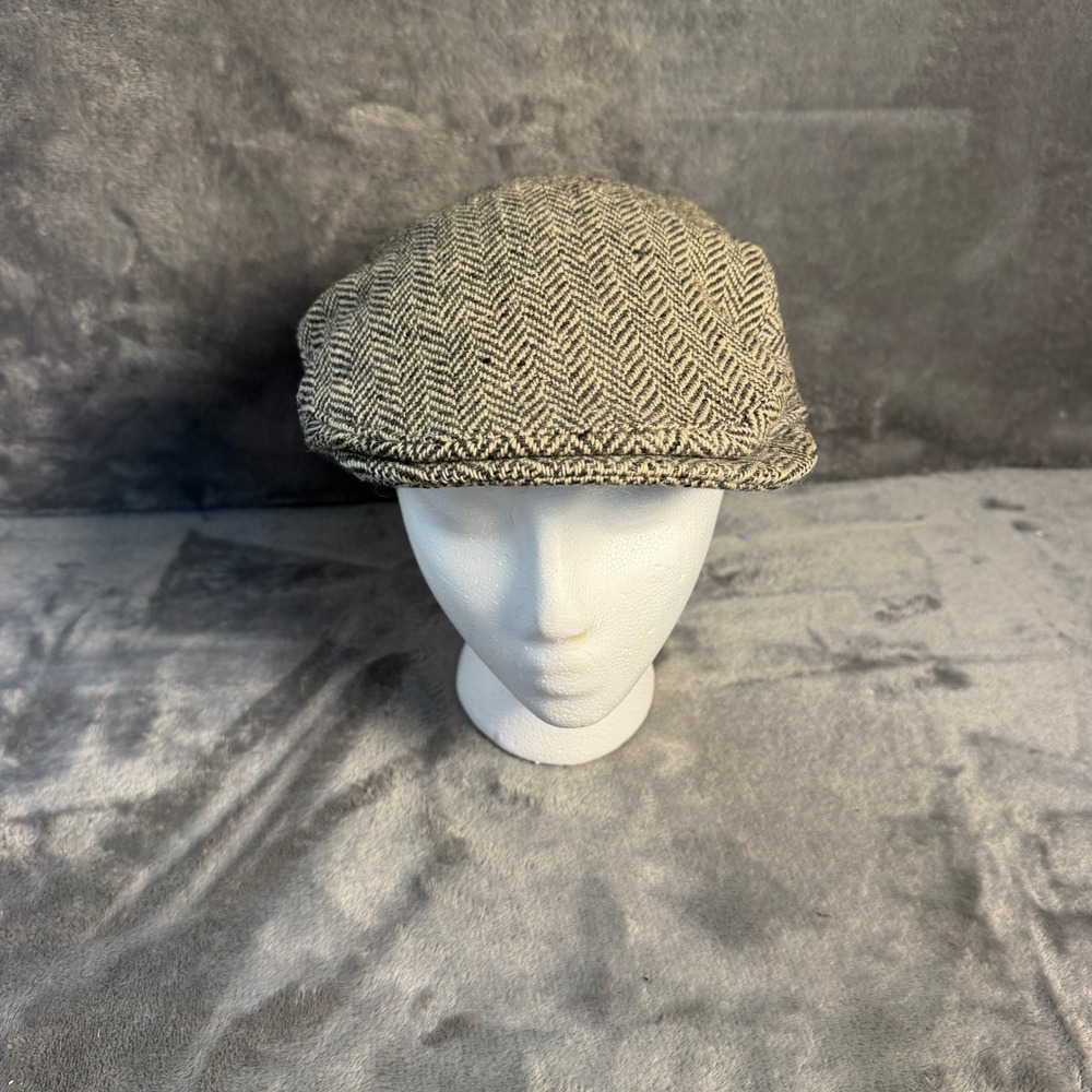 Hanna Hats of Donegal Mens Large Gray Herringbone Wool Flat Cap Newsboy Ireland